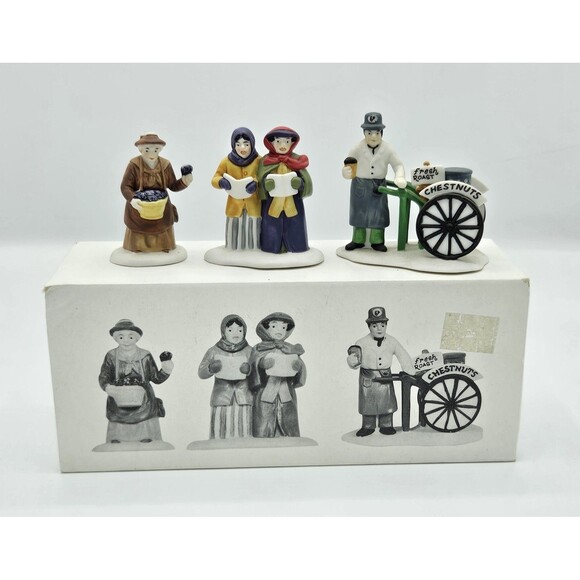 Dept 56 Violet Vendor/Carolers/Chestnut Vendor Heritage Village Set Of 3 #5580-8 - Picture 1 of 15